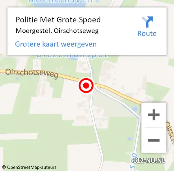 Locatie op kaart van de 112 melding: Politie Met Grote Spoed Naar Moergestel, Oirschotseweg op 30 mei 2023 14:27