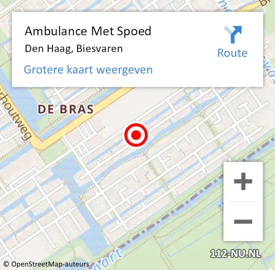 Locatie op kaart van de 112 melding: Ambulance Met Spoed Naar Den Haag, Biesvaren op 30 mei 2023 14:53