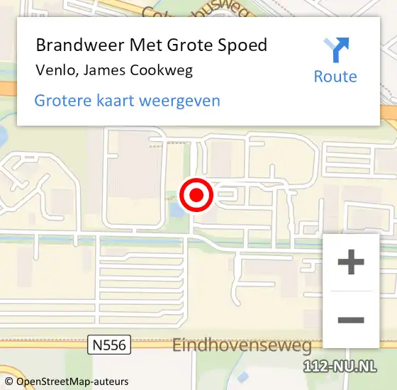 Locatie op kaart van de 112 melding: Brandweer Met Grote Spoed Naar Venlo, James Cookweg op 30 mei 2023 14:59