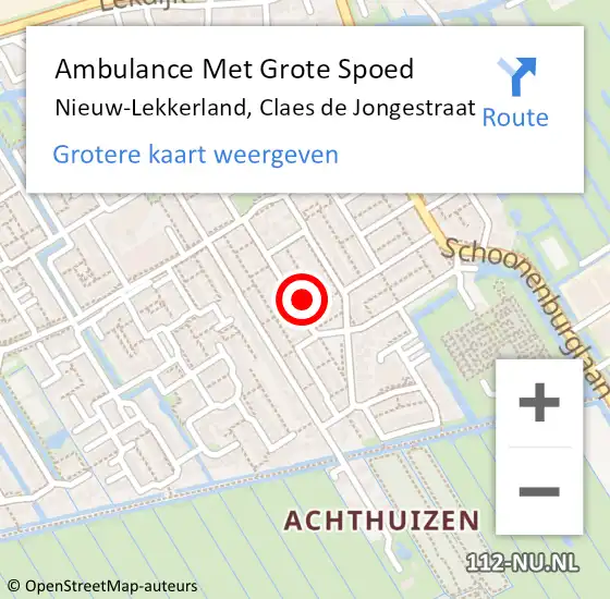 Locatie op kaart van de 112 melding: Ambulance Met Grote Spoed Naar Nieuw-Lekkerland, Claes de Jongestraat op 30 mei 2023 15:46