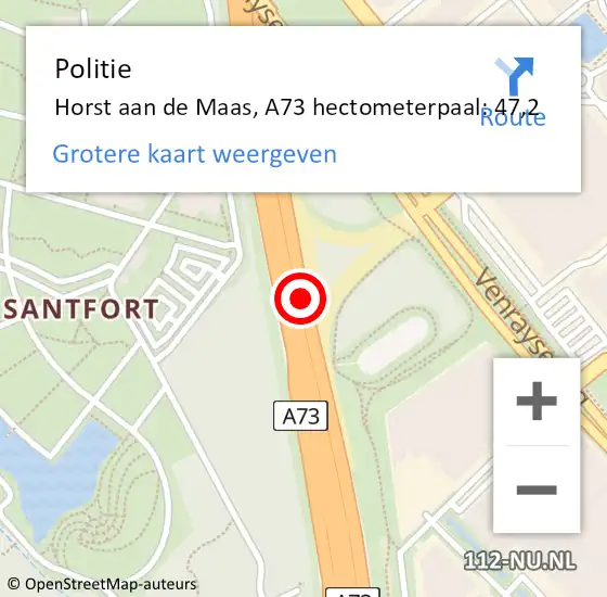 Locatie op kaart van de 112 melding: Politie Horst aan de Maas, A73 hectometerpaal: 47,2 op 30 mei 2023 16:01