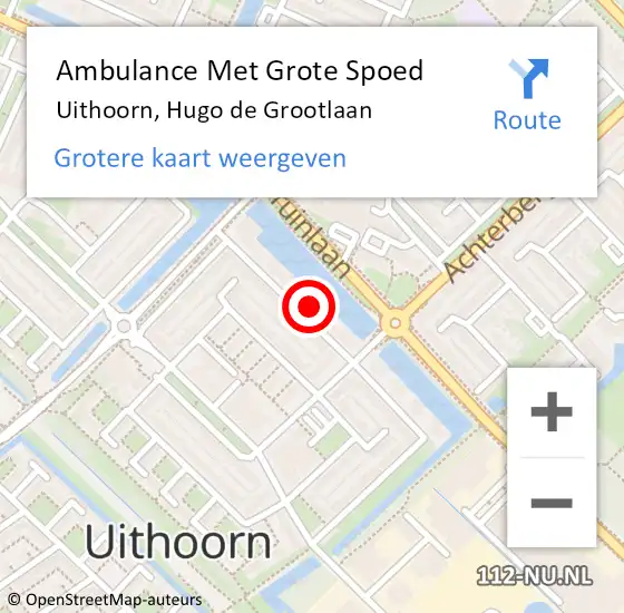 Locatie op kaart van de 112 melding: Ambulance Met Grote Spoed Naar Uithoorn, Hugo de Grootlaan op 30 mei 2023 16:17