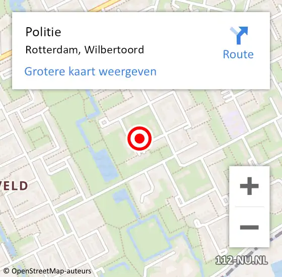 Locatie op kaart van de 112 melding: Politie Rotterdam, Wilbertoord op 30 mei 2023 16:42