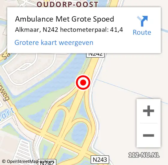 Locatie op kaart van de 112 melding: Ambulance Met Grote Spoed Naar Alkmaar, N242 hectometerpaal: 41,4 op 30 mei 2023 16:50