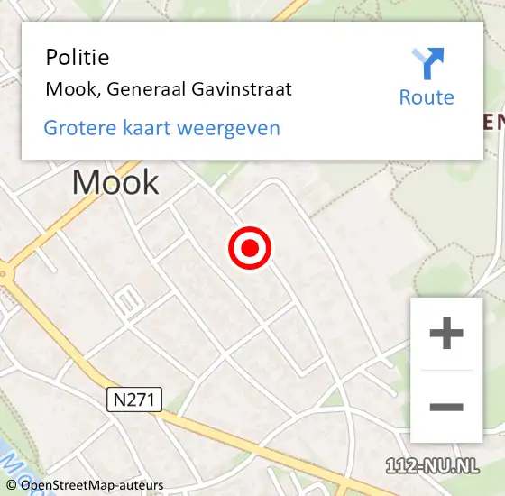 Locatie op kaart van de 112 melding: Politie Mook, Generaal Gavinstraat op 30 mei 2023 16:55