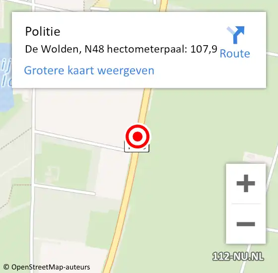 Locatie op kaart van de 112 melding: Politie De Wolden, N48 hectometerpaal: 107,9 op 30 mei 2023 17:25