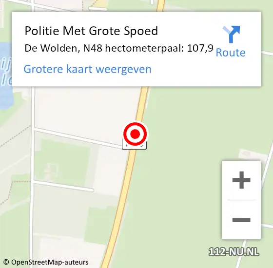 Locatie op kaart van de 112 melding: Politie Met Grote Spoed Naar De Wolden, N48 hectometerpaal: 107,9 op 30 mei 2023 17:26