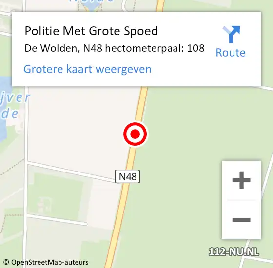 Locatie op kaart van de 112 melding: Politie Met Grote Spoed Naar De Wolden, N48 hectometerpaal: 108 op 30 mei 2023 17:29