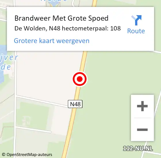 Locatie op kaart van de 112 melding: Brandweer Met Grote Spoed Naar De Wolden, N48 hectometerpaal: 108 op 30 mei 2023 17:30