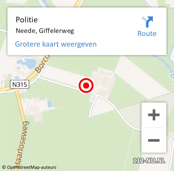 Locatie op kaart van de 112 melding: Politie Neede, Giffelerweg op 30 mei 2023 17:35