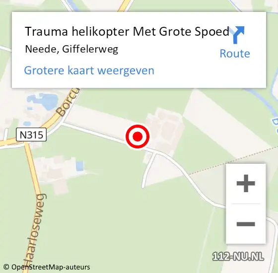 Locatie op kaart van de 112 melding: Trauma helikopter Met Grote Spoed Naar Neede, Giffelerweg op 30 mei 2023 17:36