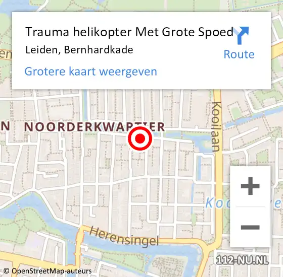 Locatie op kaart van de 112 melding: Trauma helikopter Met Grote Spoed Naar Leiden, Bernhardkade op 30 mei 2023 18:20