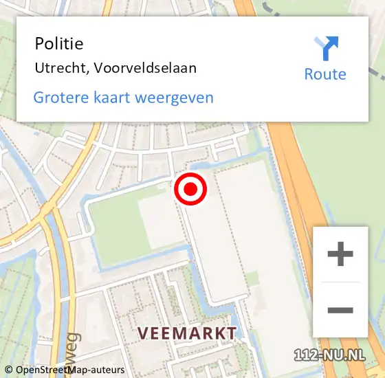 Locatie op kaart van de 112 melding: Politie Utrecht, Voorveldselaan op 30 mei 2023 18:40