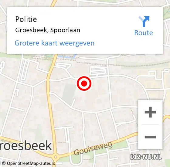 Locatie op kaart van de 112 melding: Politie Groesbeek, Spoorlaan op 30 mei 2023 18:42