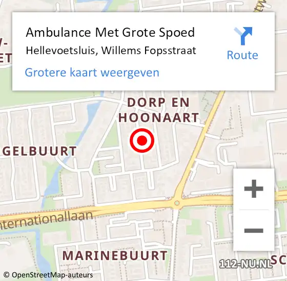Locatie op kaart van de 112 melding: Ambulance Met Grote Spoed Naar Hellevoetsluis, Willems Fopsstraat op 30 mei 2023 18:45