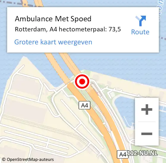 Locatie op kaart van de 112 melding: Ambulance Met Spoed Naar Rotterdam, A4 hectometerpaal: 73,5 op 30 mei 2023 18:57