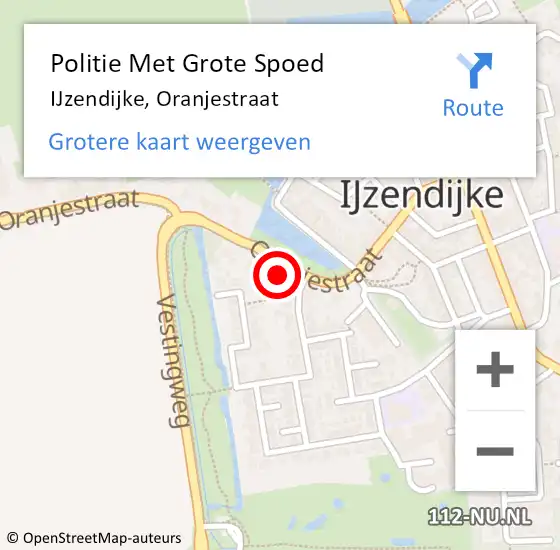 Locatie op kaart van de 112 melding: Politie Met Grote Spoed Naar IJzendijke, Oranjestraat op 30 mei 2023 18:58