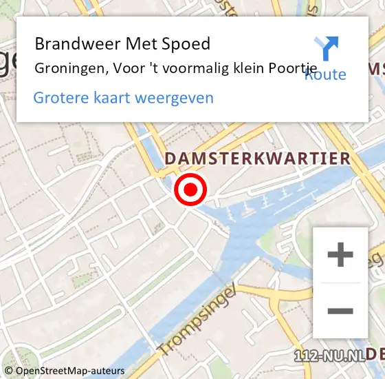 Locatie op kaart van de 112 melding: Brandweer Met Spoed Naar Groningen, Voor 't voormalig klein Poortje op 30 mei 2023 19:06