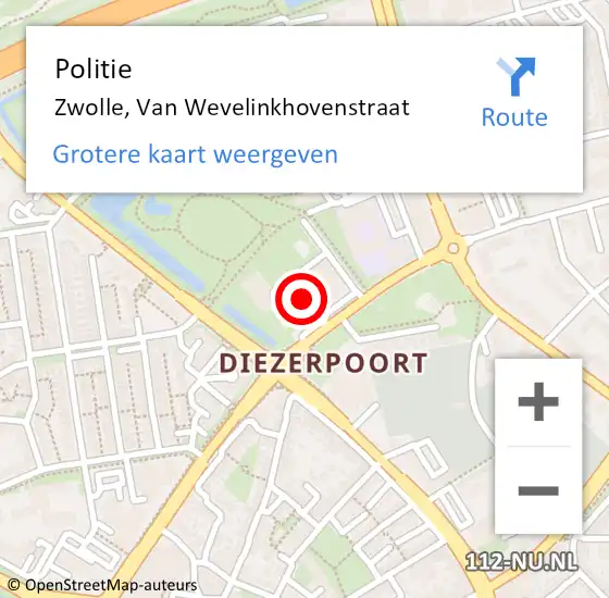 Locatie op kaart van de 112 melding: Politie Zwolle, Van Wevelinkhovenstraat op 30 mei 2023 19:09