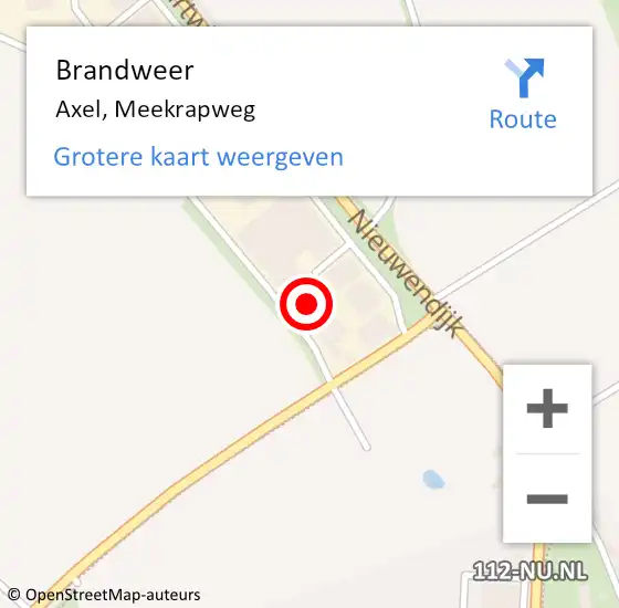 Locatie op kaart van de 112 melding: Brandweer Axel, Meekrapweg op 30 mei 2023 19:28