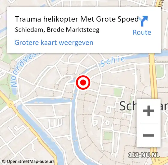 Locatie op kaart van de 112 melding: Trauma helikopter Met Grote Spoed Naar Schiedam, Brede Marktsteeg op 30 mei 2023 19:51