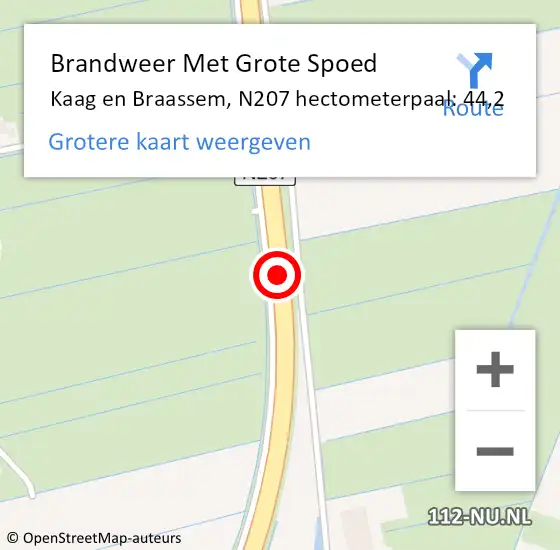 Locatie op kaart van de 112 melding: Brandweer Met Grote Spoed Naar Kaag en Braassem, N207 hectometerpaal: 44,2 op 30 mei 2023 20:20