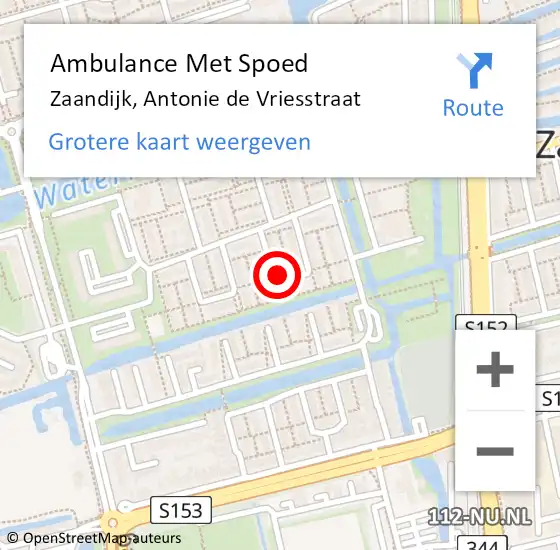 Locatie op kaart van de 112 melding: Ambulance Met Spoed Naar Zaandijk, Antonie de Vriesstraat op 30 mei 2023 20:45