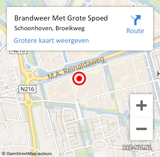 Locatie op kaart van de 112 melding: Brandweer Met Grote Spoed Naar Schoonhoven, Broeikweg op 30 mei 2023 21:03