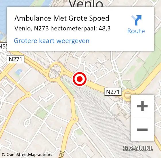 Locatie op kaart van de 112 melding: Ambulance Met Grote Spoed Naar Venlo, N273 hectometerpaal: 48,3 op 27 augustus 2014 10:46