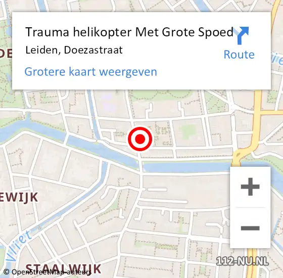 Locatie op kaart van de 112 melding: Trauma helikopter Met Grote Spoed Naar Leiden, Doezastraat op 30 mei 2023 21:36