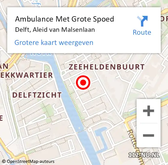Locatie op kaart van de 112 melding: Ambulance Met Grote Spoed Naar Delft, Aleid van Malsenlaan op 30 mei 2023 22:28