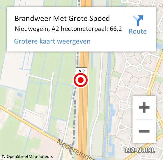 Locatie op kaart van de 112 melding: Brandweer Met Grote Spoed Naar Nieuwegein, A2 hectometerpaal: 66,2 op 30 mei 2023 22:31