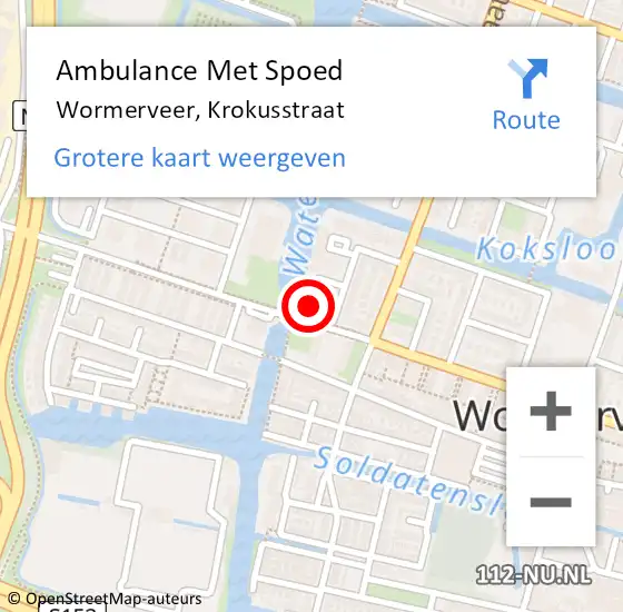 Locatie op kaart van de 112 melding: Ambulance Met Spoed Naar Wormerveer, Krokusstraat op 30 mei 2023 23:09