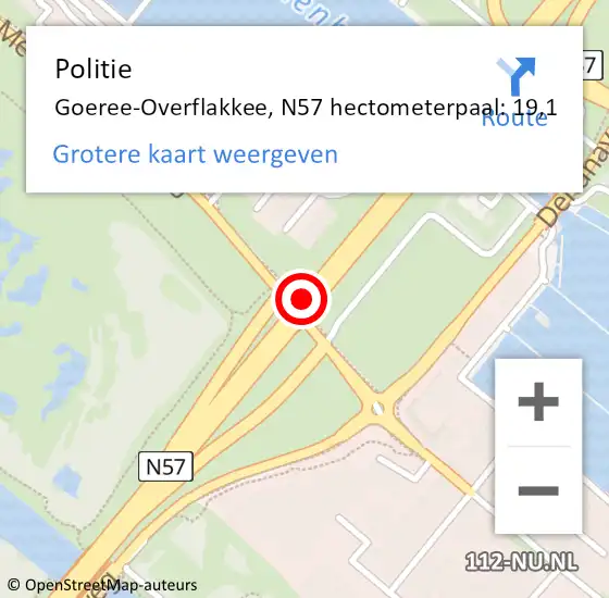 Locatie op kaart van de 112 melding: Politie Goeree-Overflakkee, N57 hectometerpaal: 19,1 op 30 mei 2023 23:26