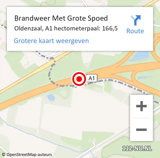 Locatie op kaart van de 112 melding: Brandweer Met Grote Spoed Naar Oldenzaal, A1 hectometerpaal: 166,5 op 31 mei 2023 00:01