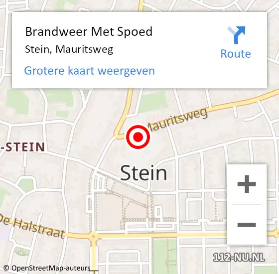 Locatie op kaart van de 112 melding: Brandweer Met Spoed Naar Stein, Mauritsweg op 31 mei 2023 01:55