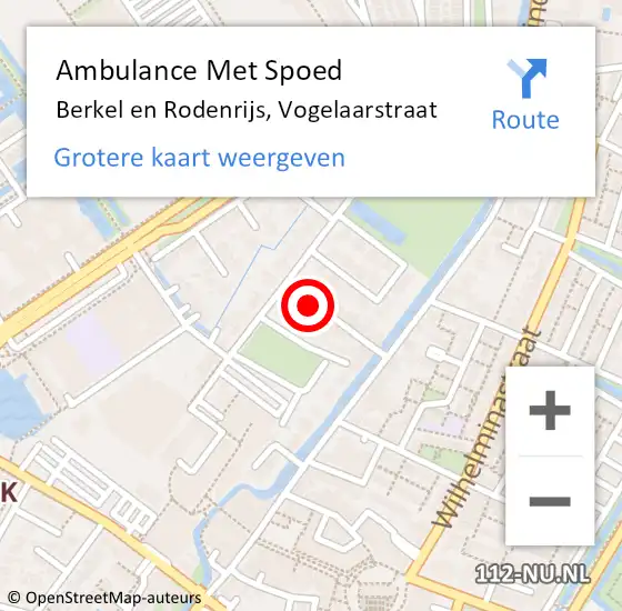 Locatie op kaart van de 112 melding: Ambulance Met Spoed Naar Berkel en Rodenrijs, Vogelaarstraat op 31 mei 2023 02:49