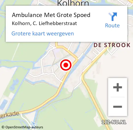 Locatie op kaart van de 112 melding: Ambulance Met Grote Spoed Naar Kolhorn, C. Liefhebberstraat op 31 mei 2023 02:54