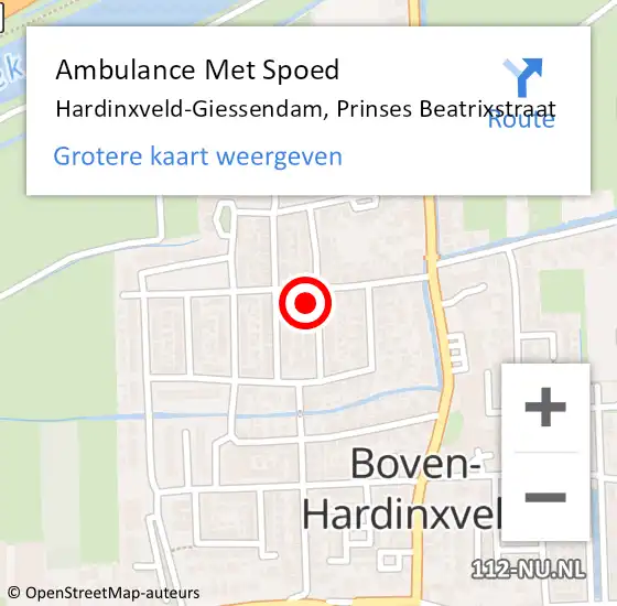 Locatie op kaart van de 112 melding: Ambulance Met Spoed Naar Hardinxveld-Giessendam, Prinses Beatrixstraat op 31 mei 2023 03:08