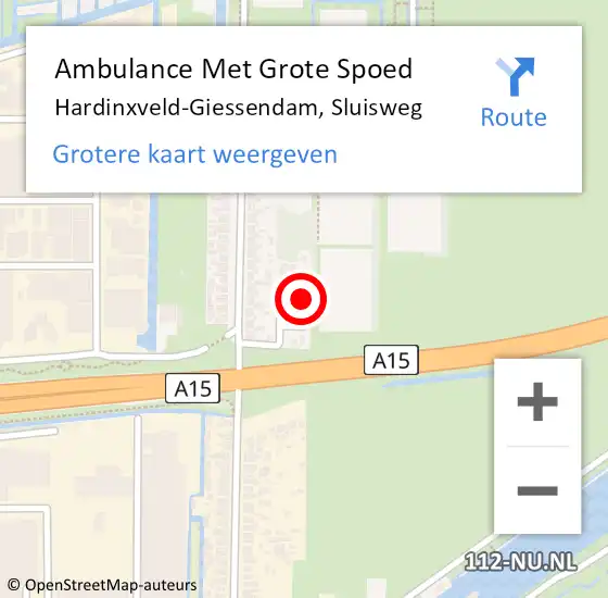 Locatie op kaart van de 112 melding: Ambulance Met Grote Spoed Naar Hardinxveld-Giessendam, Sluisweg op 31 mei 2023 03:20