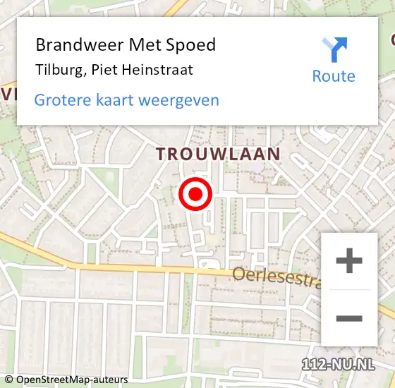 Locatie op kaart van de 112 melding: Brandweer Met Spoed Naar Tilburg, Piet Heinstraat op 31 mei 2023 04:04