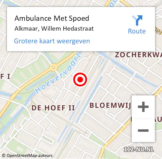 Locatie op kaart van de 112 melding: Ambulance Met Spoed Naar Alkmaar, Willem Hedastraat op 31 mei 2023 04:22