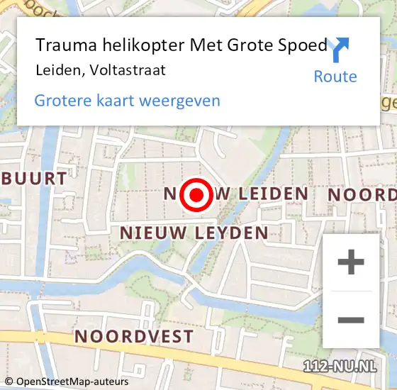 Locatie op kaart van de 112 melding: Trauma helikopter Met Grote Spoed Naar Leiden, Voltastraat op 31 mei 2023 04:34