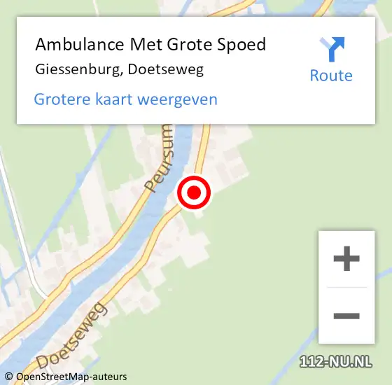 Locatie op kaart van de 112 melding: Ambulance Met Grote Spoed Naar Giessenburg, Doetseweg op 31 mei 2023 05:46