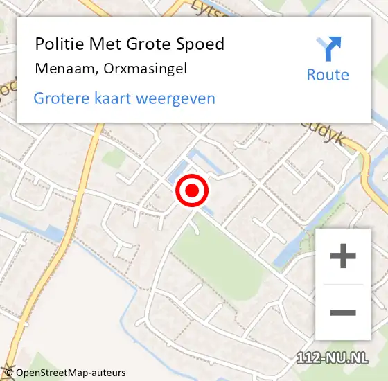 Locatie op kaart van de 112 melding: Politie Met Grote Spoed Naar Menaam, Orxmasingel op 31 mei 2023 06:45
