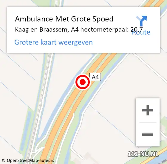 Locatie op kaart van de 112 melding: Ambulance Met Grote Spoed Naar Kaag en Braassem, A4 hectometerpaal: 20,7 op 31 mei 2023 07:33