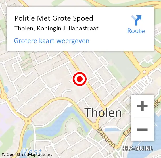 Locatie op kaart van de 112 melding: Politie Met Grote Spoed Naar Tholen, Koningin Julianastraat op 31 mei 2023 07:52