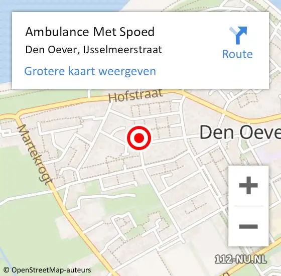 Locatie op kaart van de 112 melding: Ambulance Met Spoed Naar Den Oever, IJsselmeerstraat op 31 mei 2023 07:53