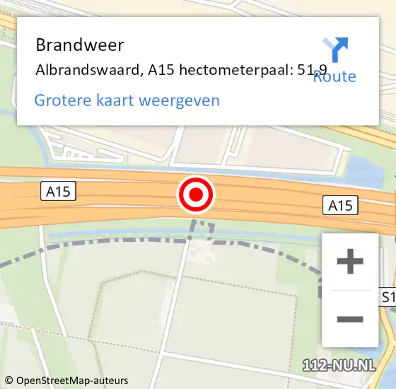 Locatie op kaart van de 112 melding: Brandweer Albrandswaard, A15 hectometerpaal: 51,9 op 31 mei 2023 08:20