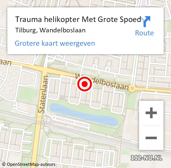 Locatie op kaart van de 112 melding: Trauma helikopter Met Grote Spoed Naar Tilburg, Wandelboslaan op 31 mei 2023 08:26